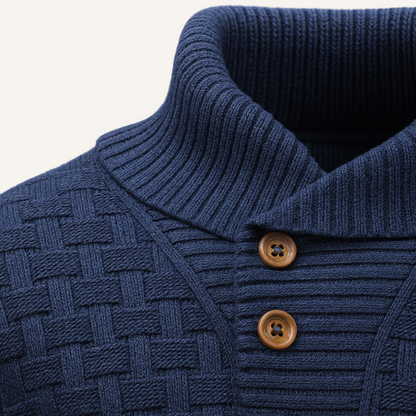 Men’s Textured Basketweave Shawl Collar Knit Sweater