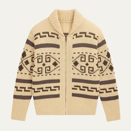 Men’s Southwestern Pattern Shawl Collar Zip Cardigan