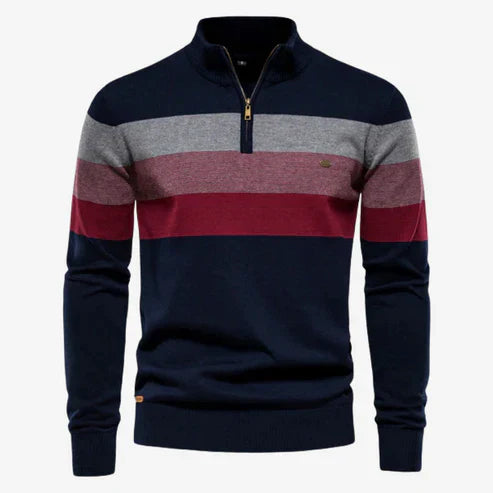 Classic Stripe Winter Quarter Zip Sweater