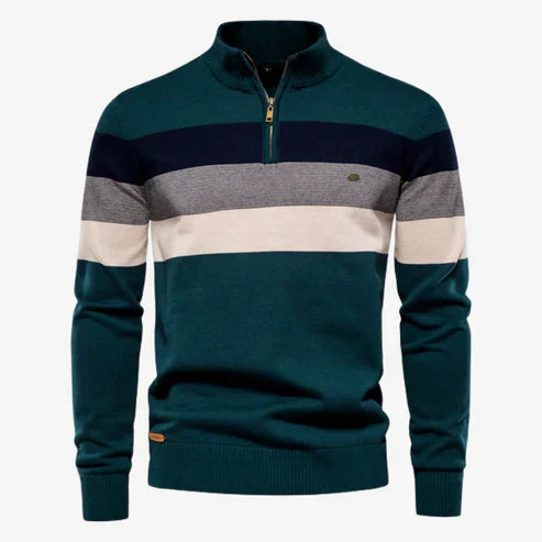Classic Stripe Winter Quarter Zip Sweater