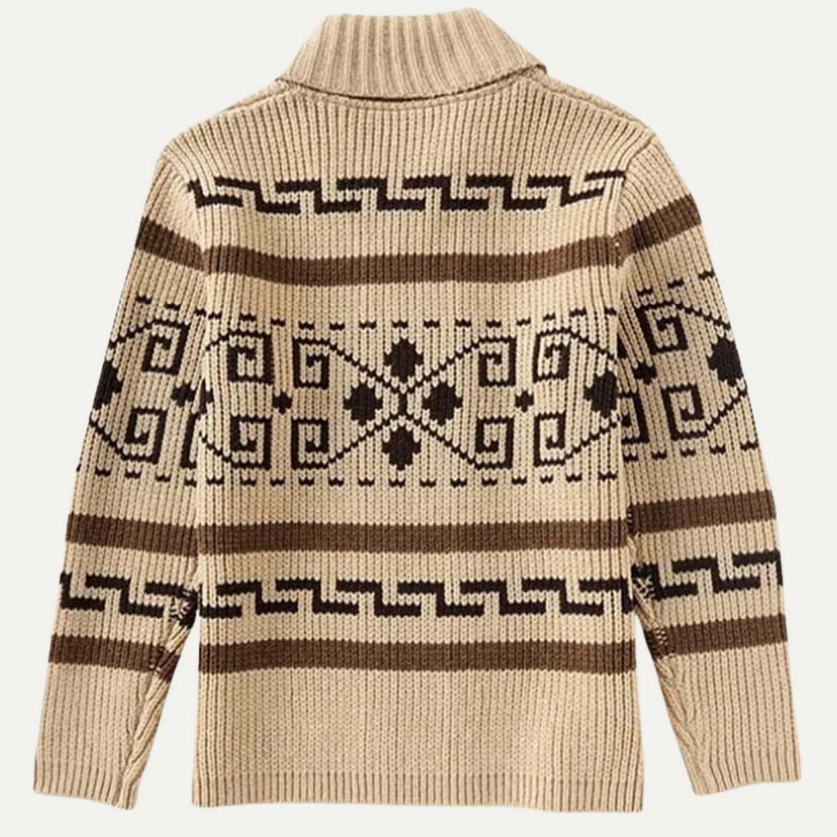 The Corvara Men’s Winter Shawl Collar Cardigan with Aztec Pattern