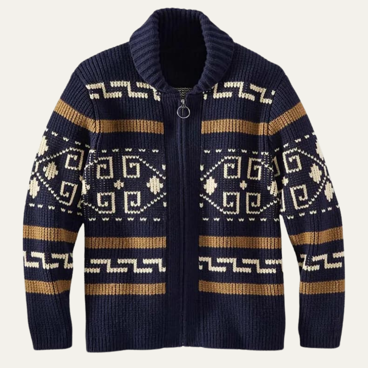 Men’s Southwestern Pattern Shawl Collar Zip Cardigan
