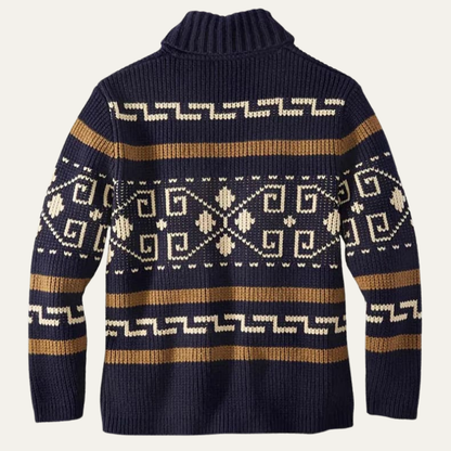 Men’s Southwestern Pattern Shawl Collar Zip Cardigan