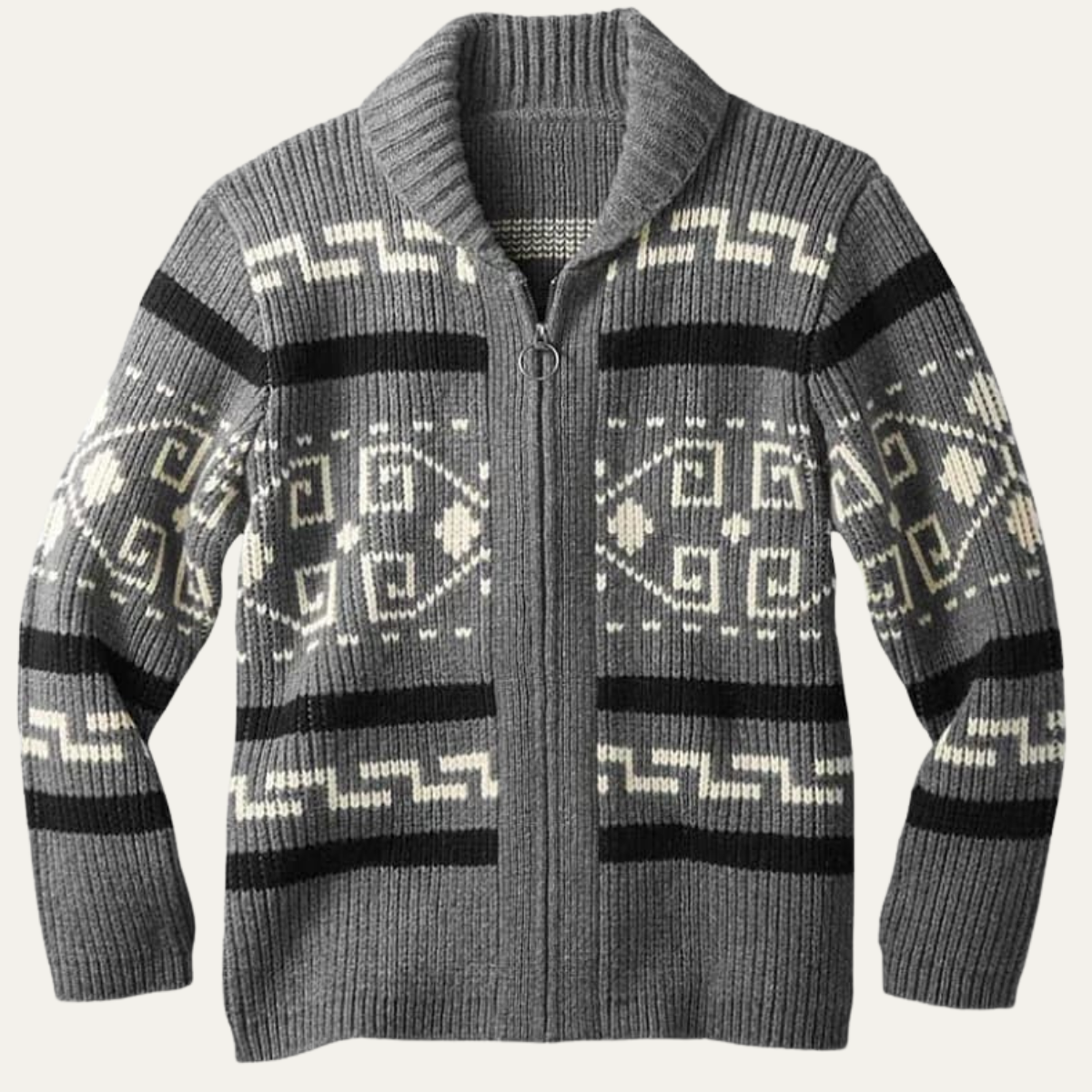Men’s Southwestern Pattern Shawl Collar Zip Cardigan