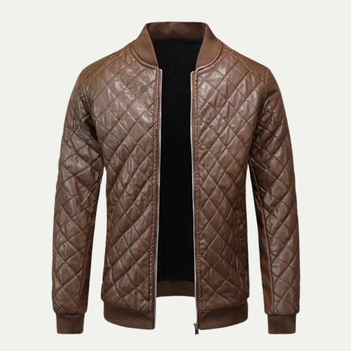 Men’s Winter Quilted Faux Leather Bomber Jacket