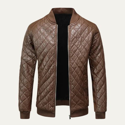 Men’s Winter Quilted Faux Leather Bomber Jacket