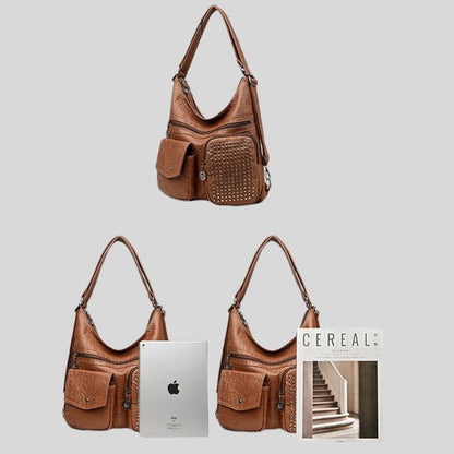 Vintpack - Studded leather backpack - Ideal for school and travel - Travel detail - Compact