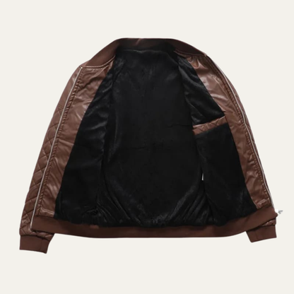 Men’s Winter Quilted Faux Leather Bomber Jacket