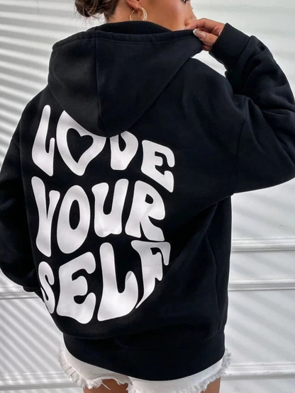 Relaxed Fit Women's Hoodie with Inspirational Quote Print