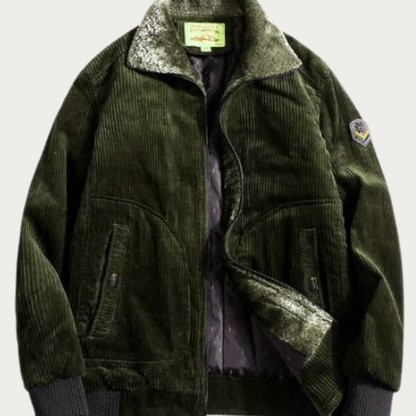 Men’s Corduroy Winter Bomber Jacket with Fur Collar