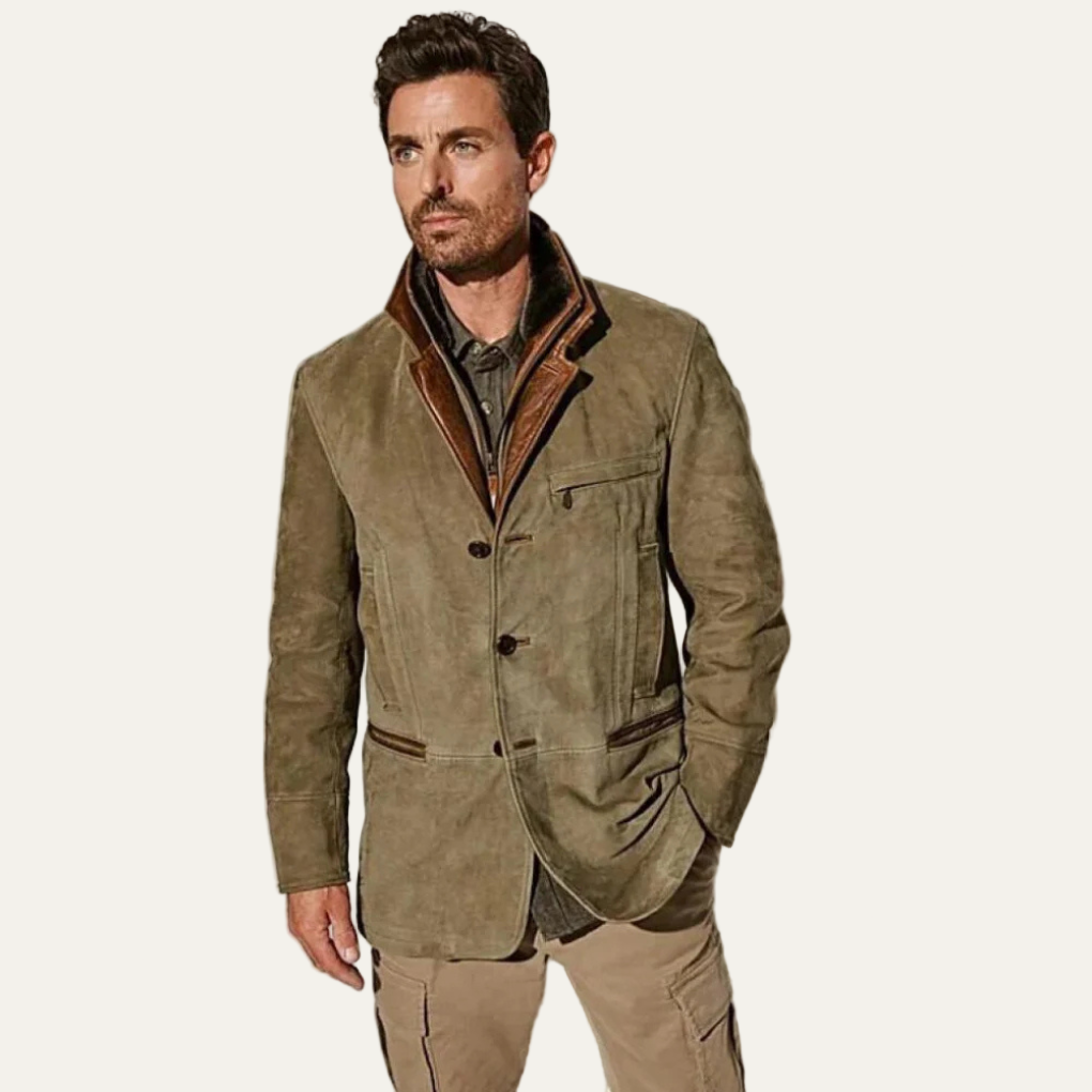 Men’s Suede Tailored Blazer with Contrast Collar