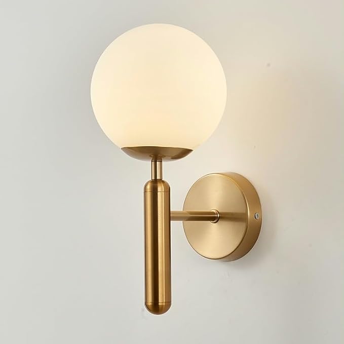 Classic Glass Globe LED Wall Light in Brass Finish