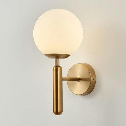 Classic Glass Globe LED Wall Light in Brass Finish