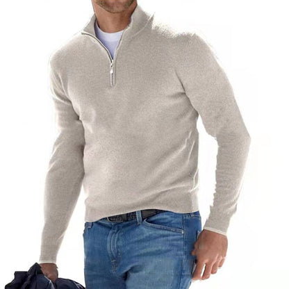 V Neck Knit Blend Sweater - Zipper & Breathable Warmth