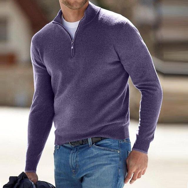 V Neck Knit Blend Sweater - Zipper & Breathable Warmth