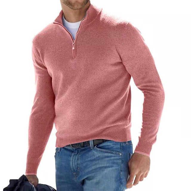 V Neck Knit Blend Sweater - Zipper & Breathable Warmth