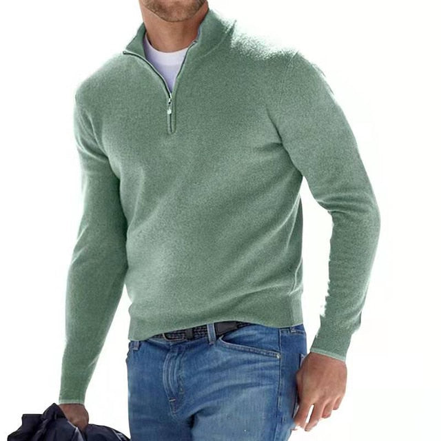 V Neck Knit Blend Sweater - Zipper & Breathable Warmth
