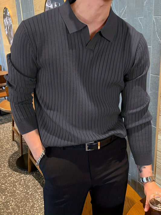 V-Neck Pullover - Knitted Texture & Lightweight Layer