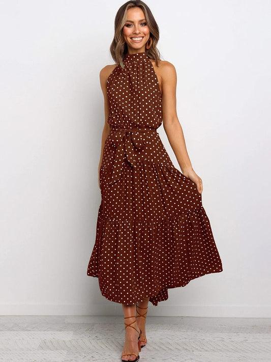 Valentisse – Women’s Halter Midi Dress with Polka Dot Print