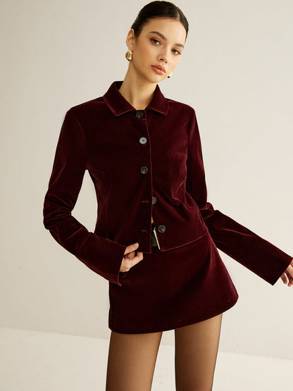 Raquel | Velvet Lapel Short Blazer