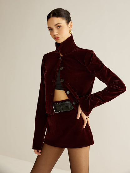 Raquel | Velvet Lapel Short Blazer