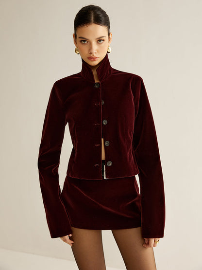 Raquel | Velvet Lapel Short Blazer