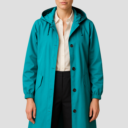 Women’s Sleek Mid-Length Raincoat with Hood