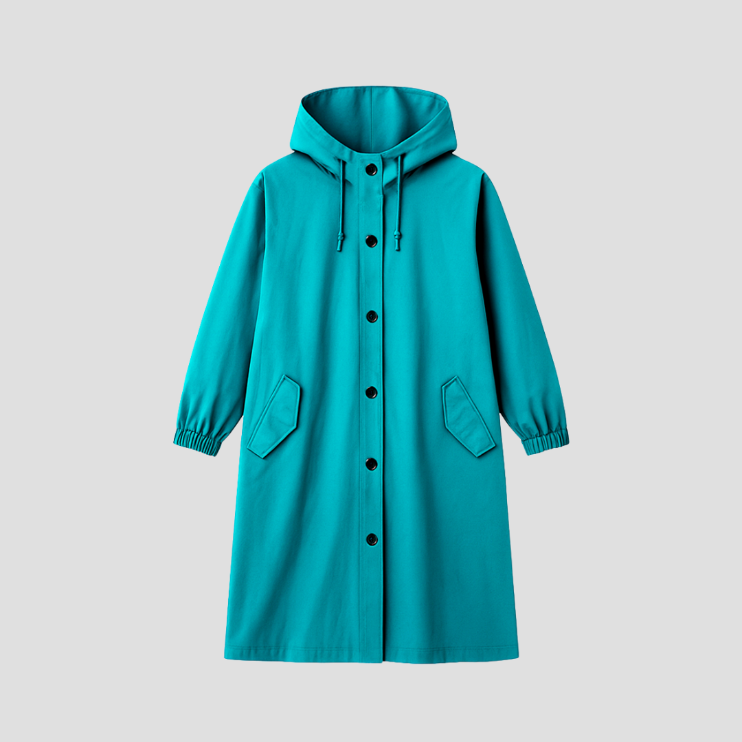 Women’s Sleek Mid-Length Raincoat with Hood