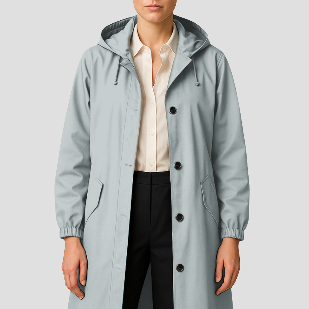 Women’s Sleek Mid-Length Raincoat with Hood
