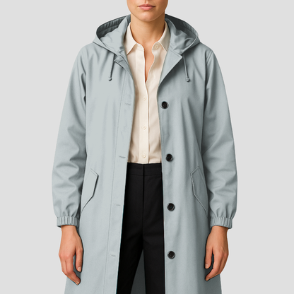 Women’s Sleek Mid-Length Raincoat with Hood