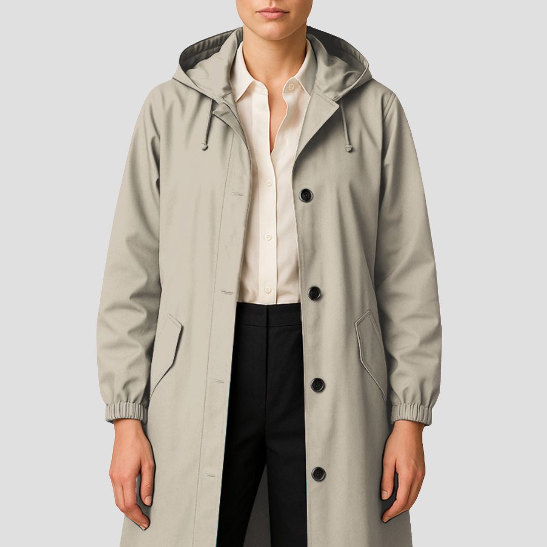 Women’s Sleek Mid-Length Raincoat with Hood