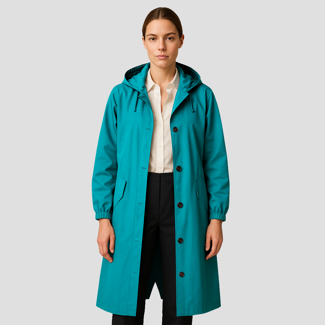 Women’s Sleek Mid-Length Raincoat with Hood