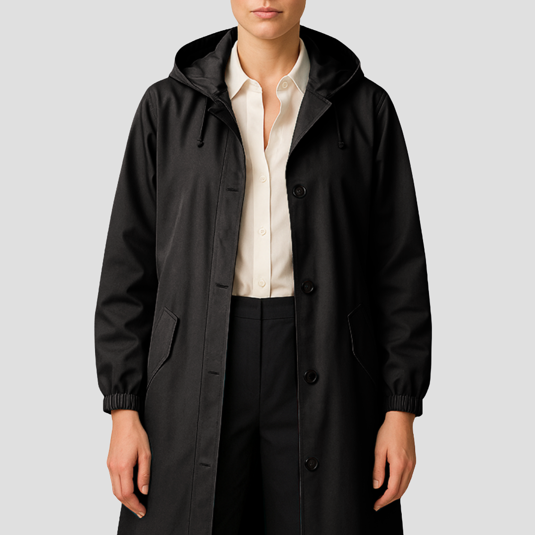 Women’s Sleek Mid-Length Raincoat with Hood