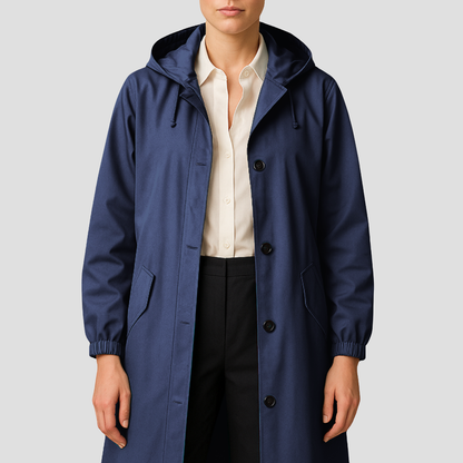 Women’s Sleek Mid-Length Raincoat with Hood