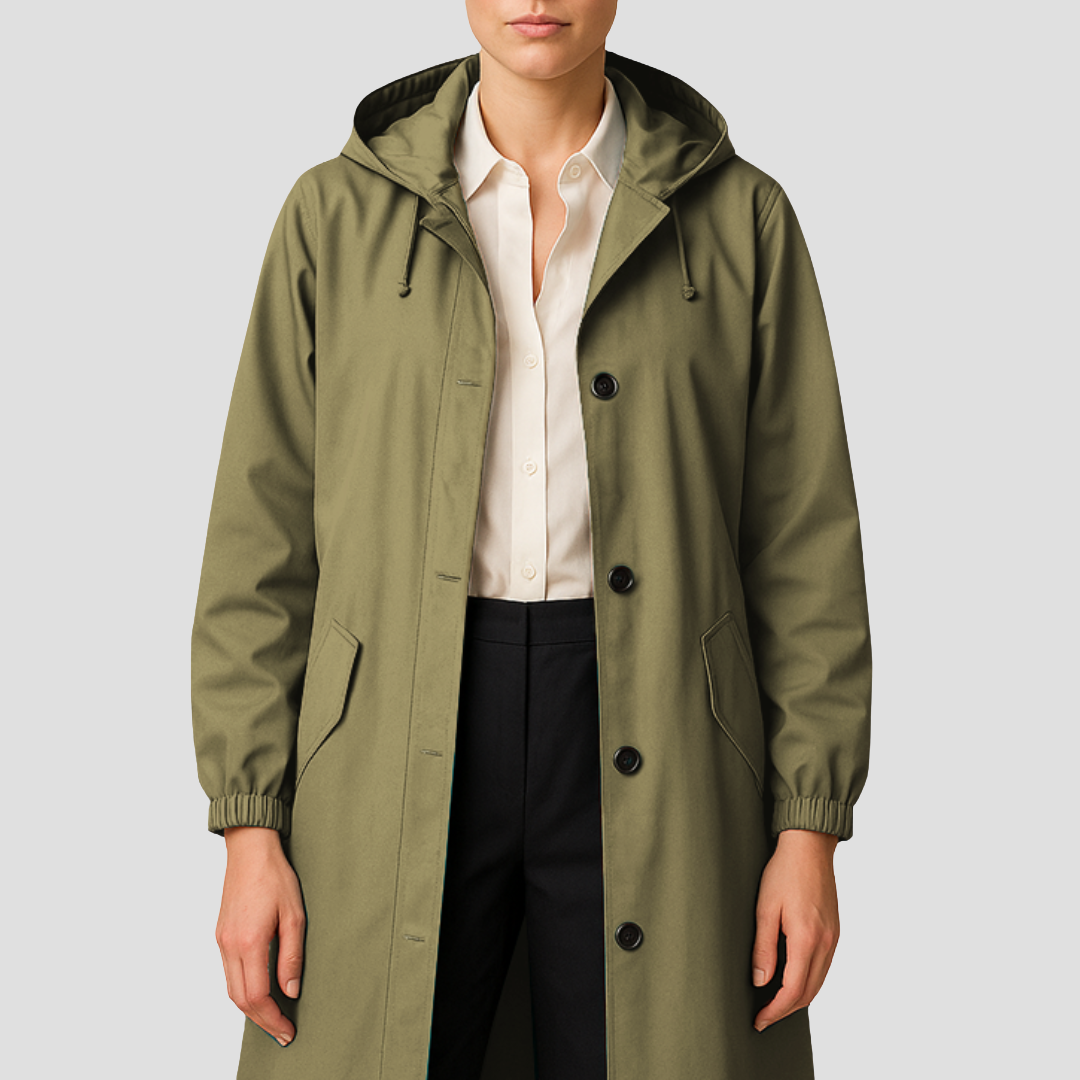 Women’s Sleek Mid-Length Raincoat with Hood