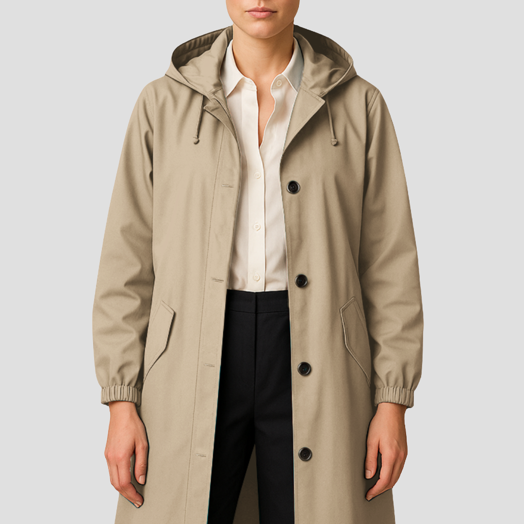 Women’s Sleek Mid-Length Raincoat with Hood