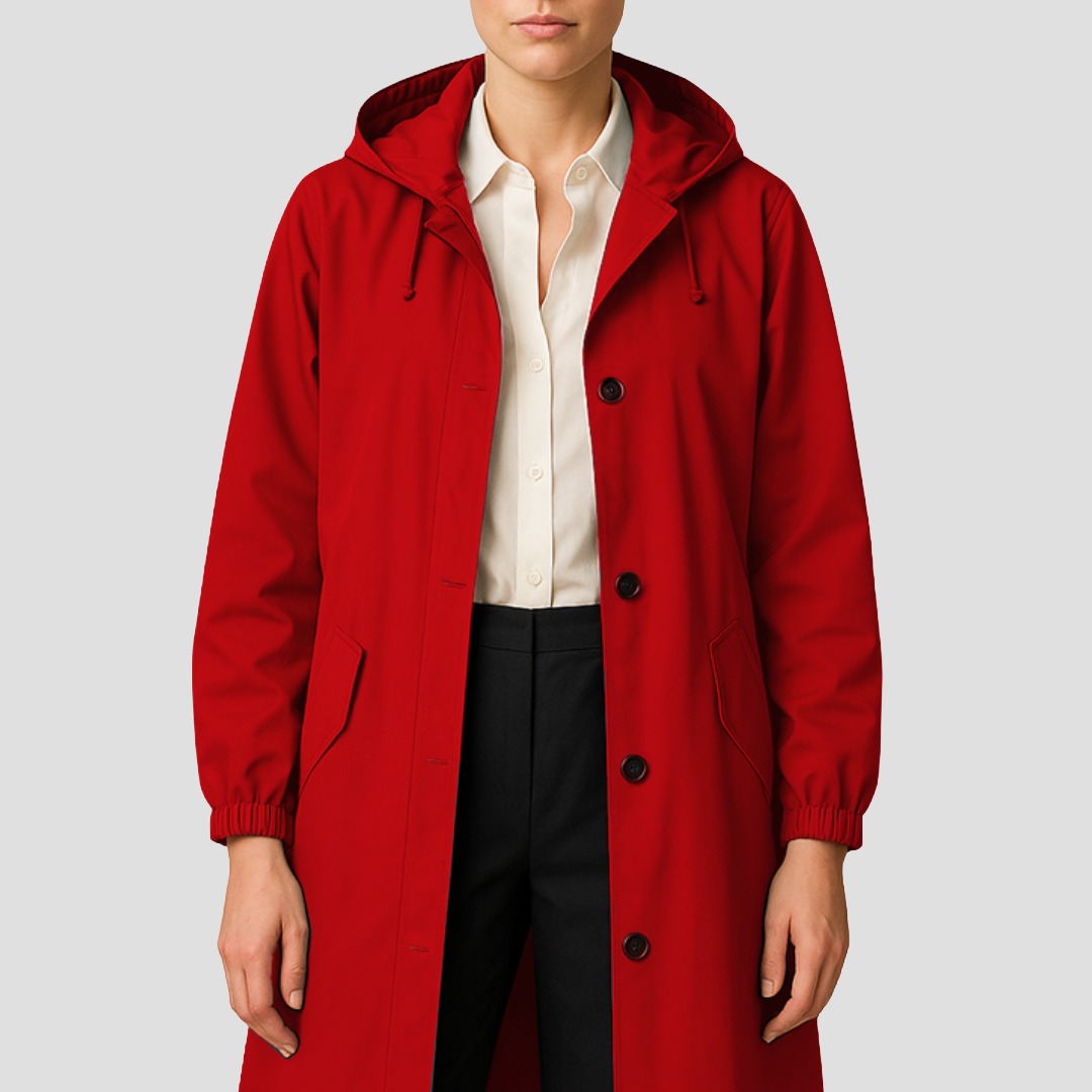 Women’s Sleek Mid-Length Raincoat with Hood