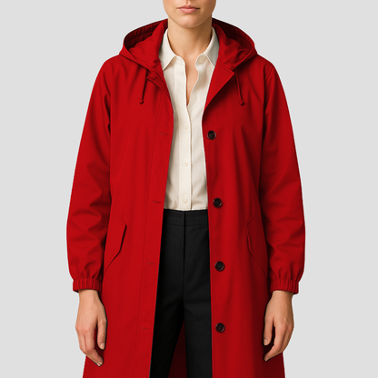 Women’s Sleek Mid-Length Raincoat with Hood