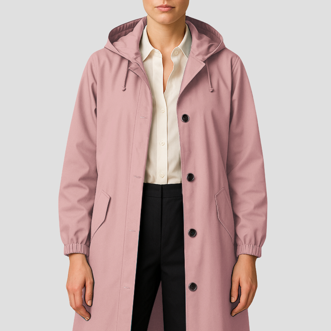 Women’s Sleek Mid-Length Raincoat with Hood