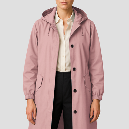 Women’s Sleek Mid-Length Raincoat with Hood