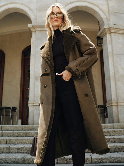Violette | Women's Long Fleece-Lined PU Trench Overcoat