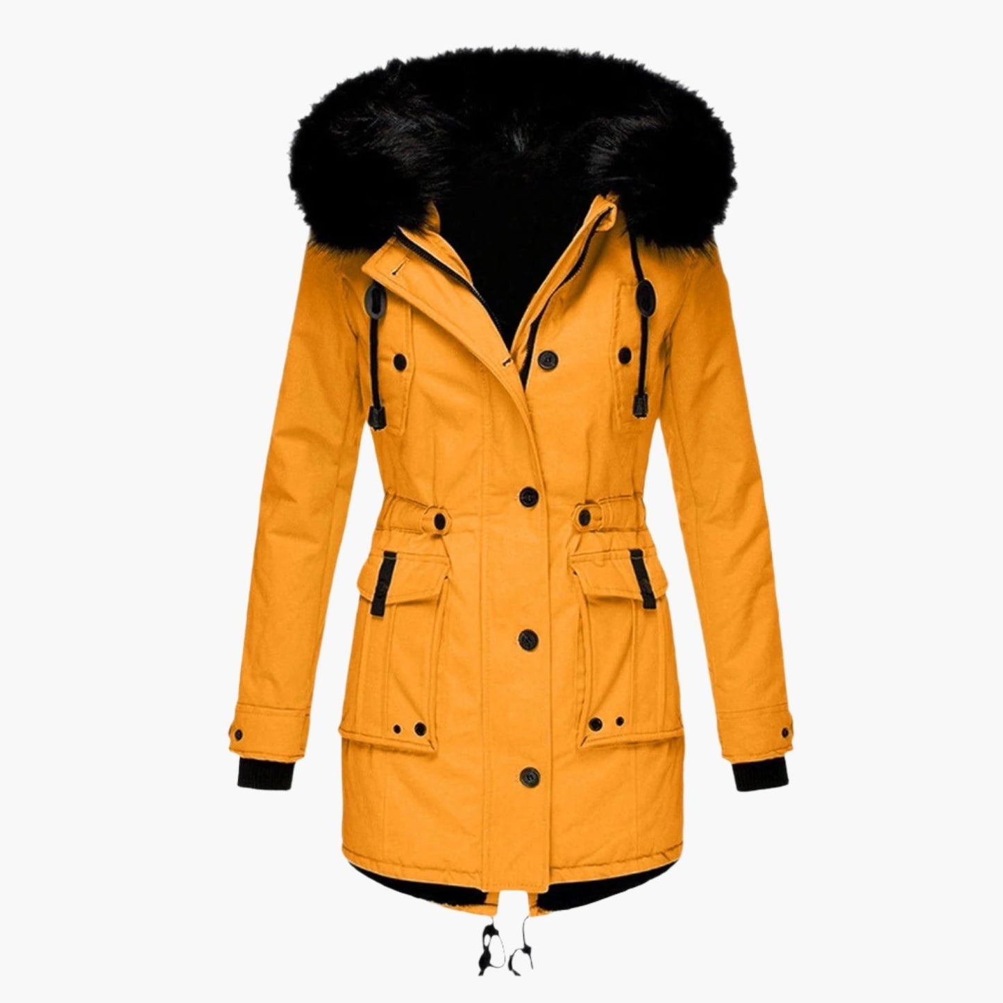 Isabella Hooded Parka | Fur Trim Button Front Parka