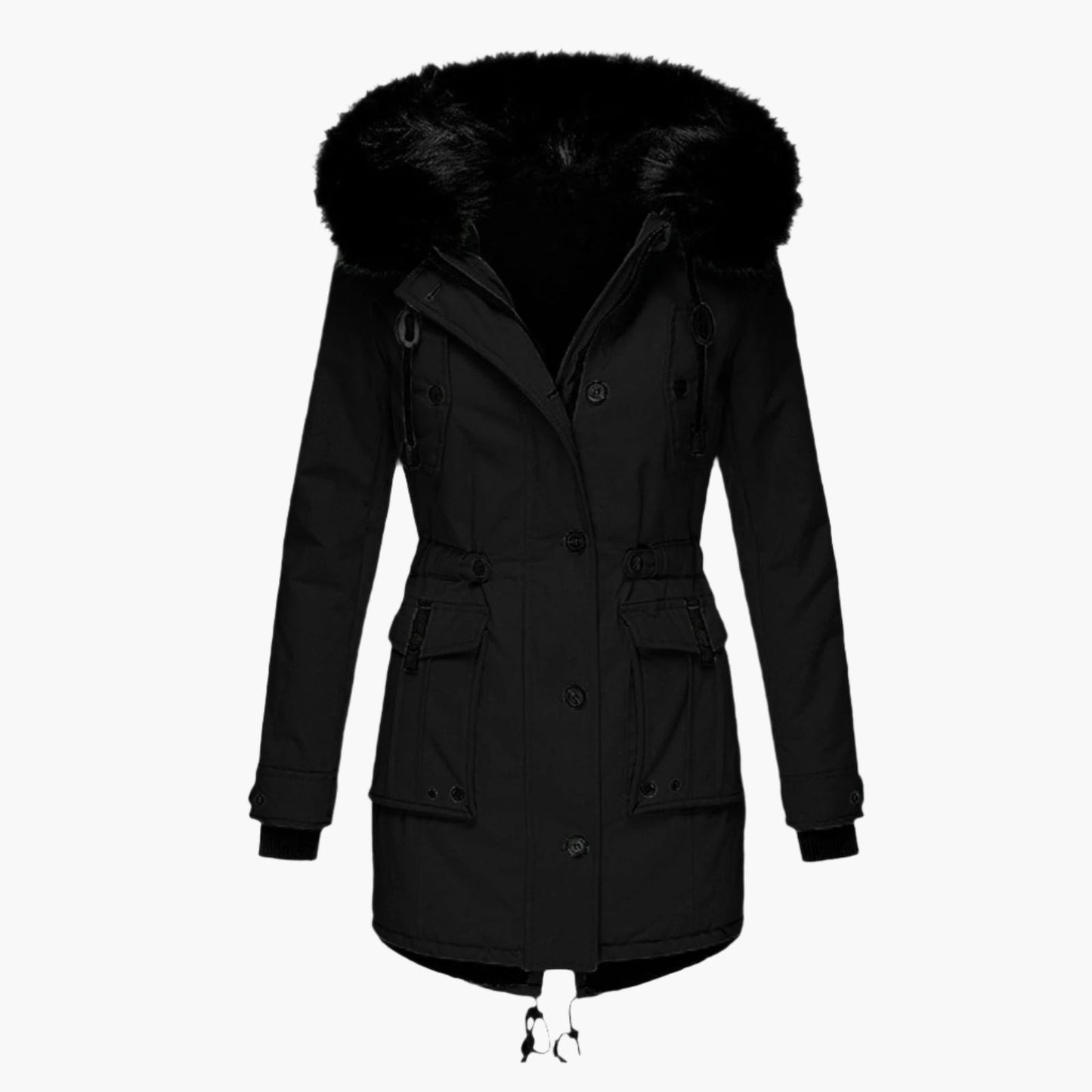 Isabella Hooded Parka | Fur Trim Button Front Parka
