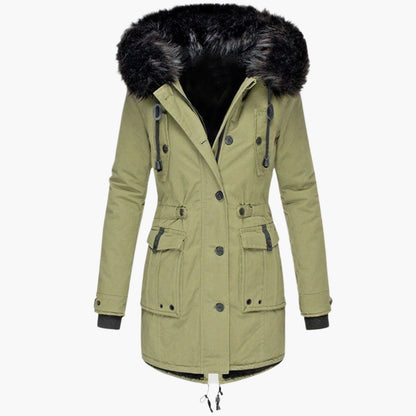 Isabella Hooded Parka | Fur Trim Button Front Parka