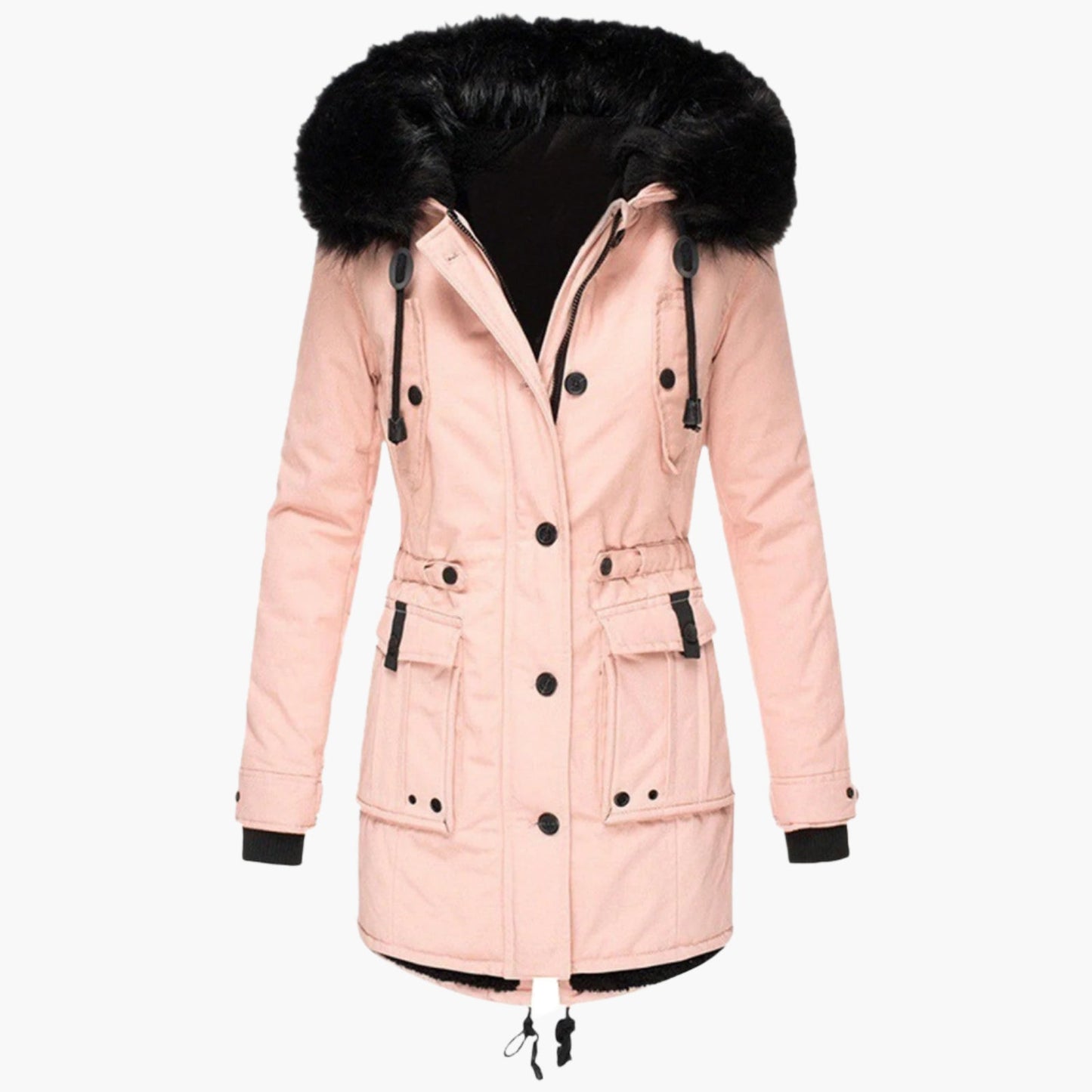 Isabella Hooded Parka | Fur Trim Button Front Parka