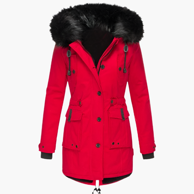 Isabella Hooded Parka | Fur Trim Button Front Parka