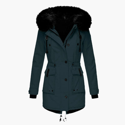 Isabella Hooded Parka | Fur Trim Button Front Parka