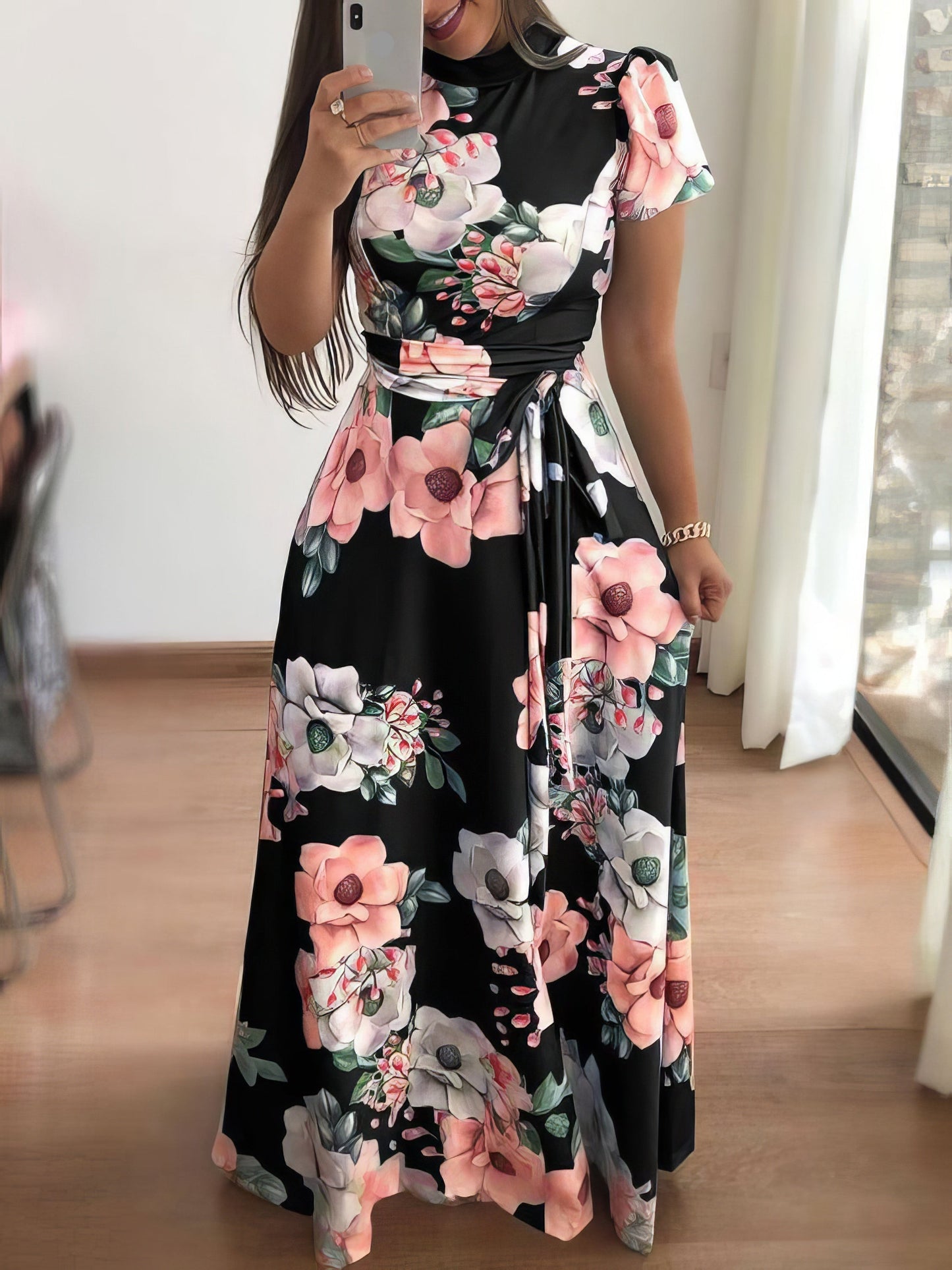 Elegant Floral Maxi Dress for Women with Long Sleeves
