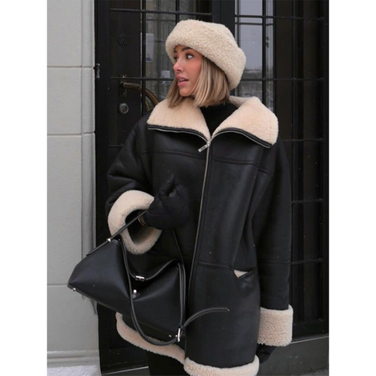 Aria | Women's Luxurious Winter Leather Coat with Fur Lining