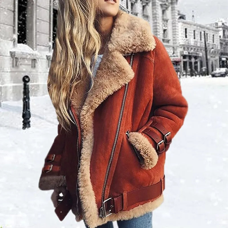 Blair | Women's Suede Lambskin Buckle Winter Jacket